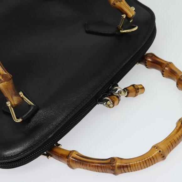 GUCCI Bamboo Hand Bag Leather Black Gold 000 2865 000 2865 - Picture 6 of 12